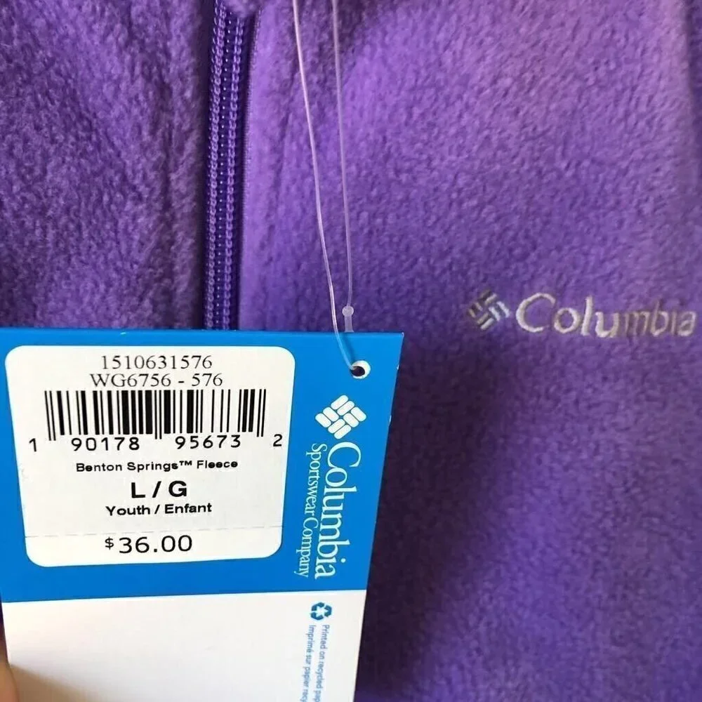 Columbia Unisex Kids Sweatshirt Purple Fleece Full Zip, Large